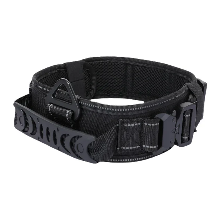 Reflective Nylon Tactical Dog Collar Classic K9 Military Training with 2 Heavy Duty Metal Buckle Handle for Large Dog Collar