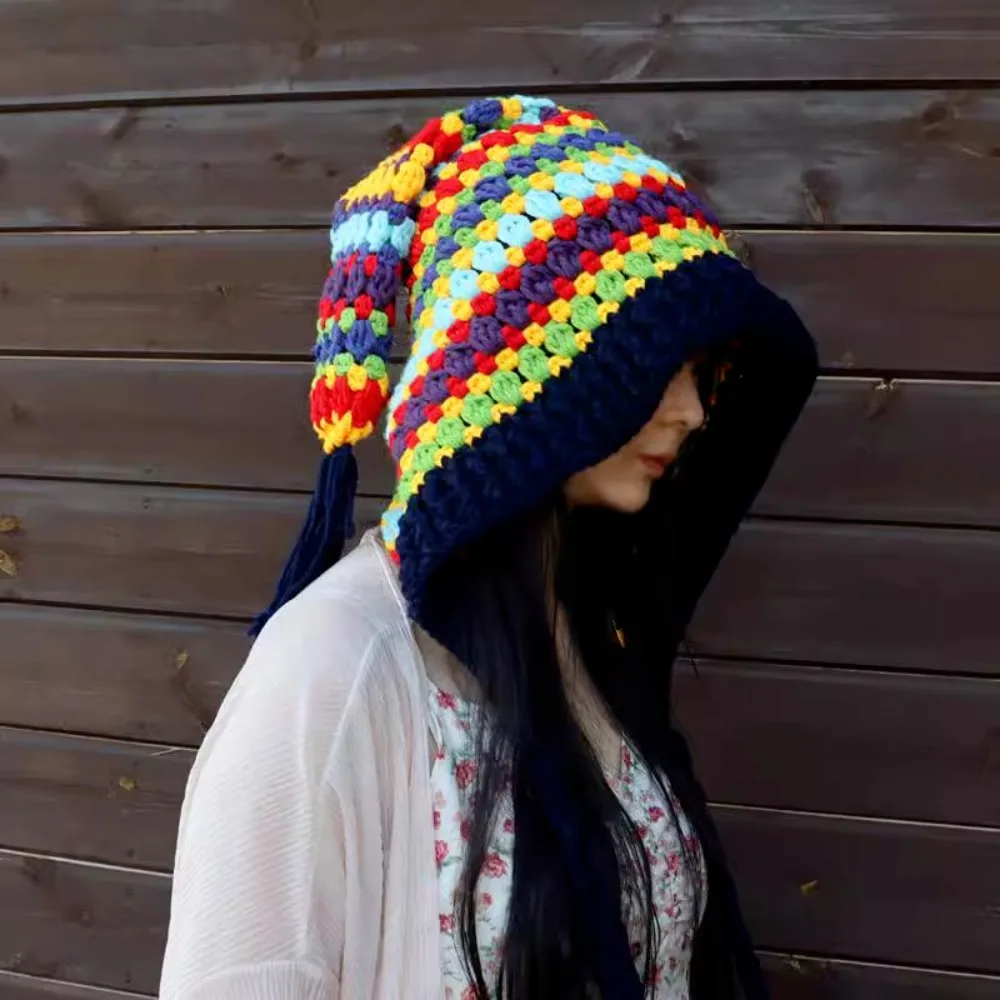 

Женская радужная вязаная шапка-бини с помпоном и ушками, теплая шапка с защитой для ушей