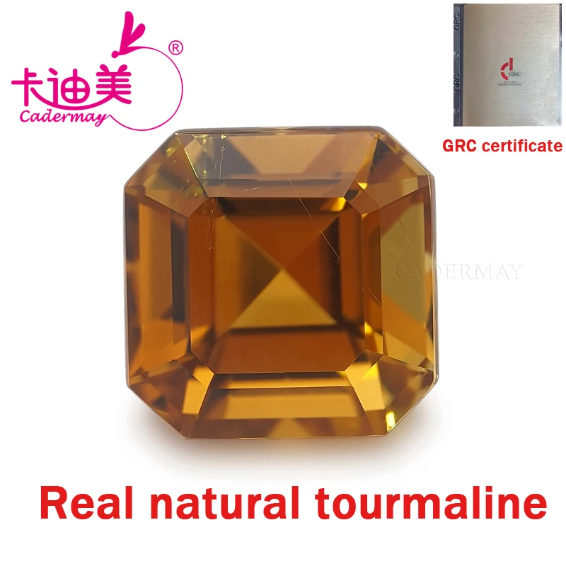 Octagonal Shape Vivid Yellow Real Natural Tourmaline Loose Stone With GRC Certificate Gemstone For DIY Fine Jewelry Making