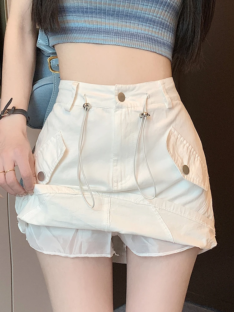 

Fashion Mini Cargo Skirt Women 2024 Summer New High Waist Solid Short Skirts Female Y2k Casual A Line Pocket Faldas Mujer Black