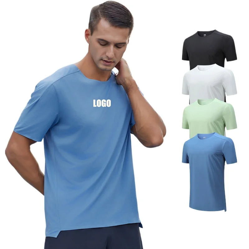 

Custom LOGO men's light and quick-drying T-shirt summer sports short sleeves pressure glue fitness running short sleeves