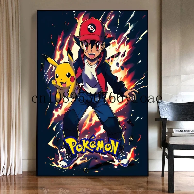 日本の古典的なアニメポケモンキャンバス絵画サトシポスターとプリント水彩壁アート画像家の装飾子供のギフト