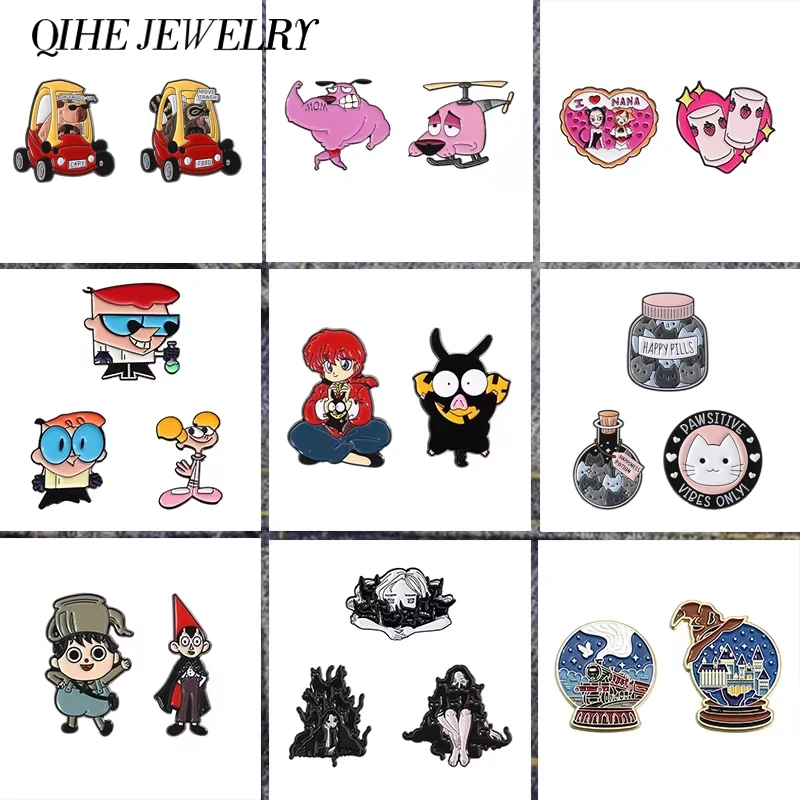 2-3 TEILE/SATZ Cartoon Anime Filme Charakter Emaille Pins Nette Rosa Hund Stolz Katze Dame Broschen Revers Abzeichen Schmuck geschenk für Freunde