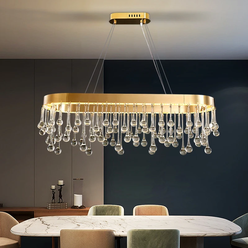 Oval Crystal Chandelier Modern Luxury Dining Room Led Hanging Light Fixture Home Decoration Kitchen