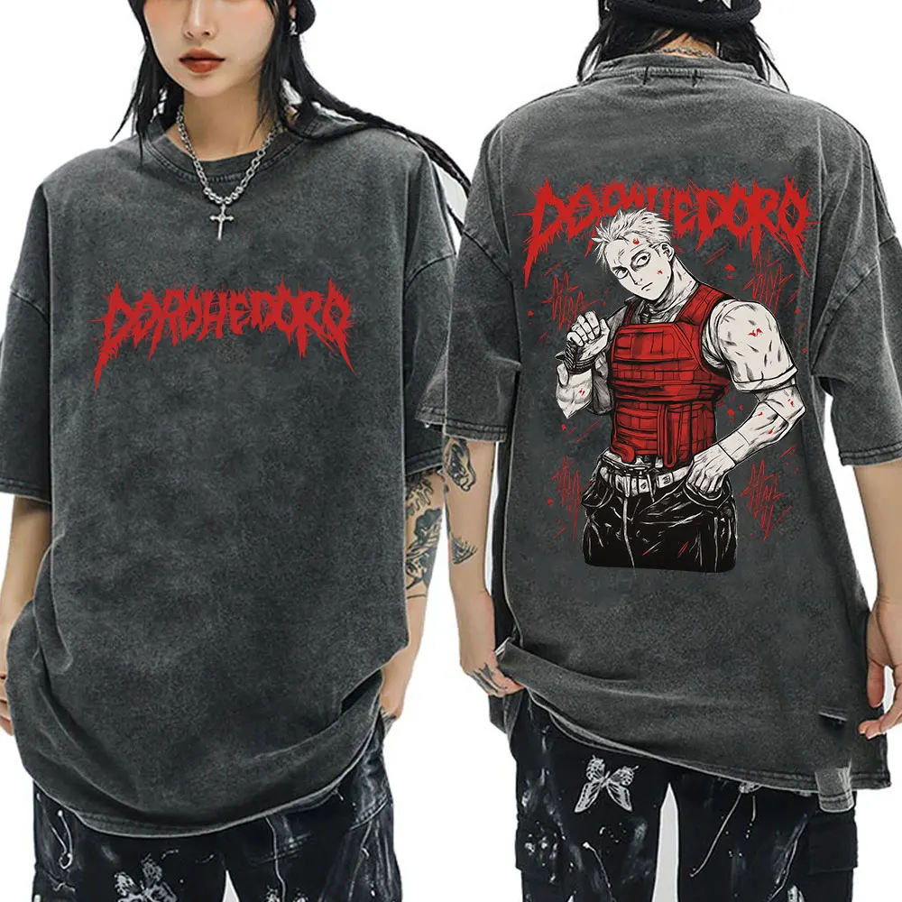 Vintage Washed Anime Dorohedoro T-shirt Welcome To Chaos Kaiman Manga Graphic T-shirts Men Women Cotton Casual Oversized T Shirt