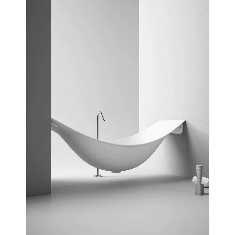 Matt White Eco-Friendly Composite Material Artificial Solid Surface Spa Tub Freestanding Soaking Hammock Bathtub With Drainer