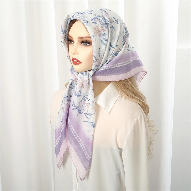 Silk Scarf Women 90*90cm Square Fashion Scarves Print Design Hair Muffler Headband Neck Lady Hijab Wrap Bandanna