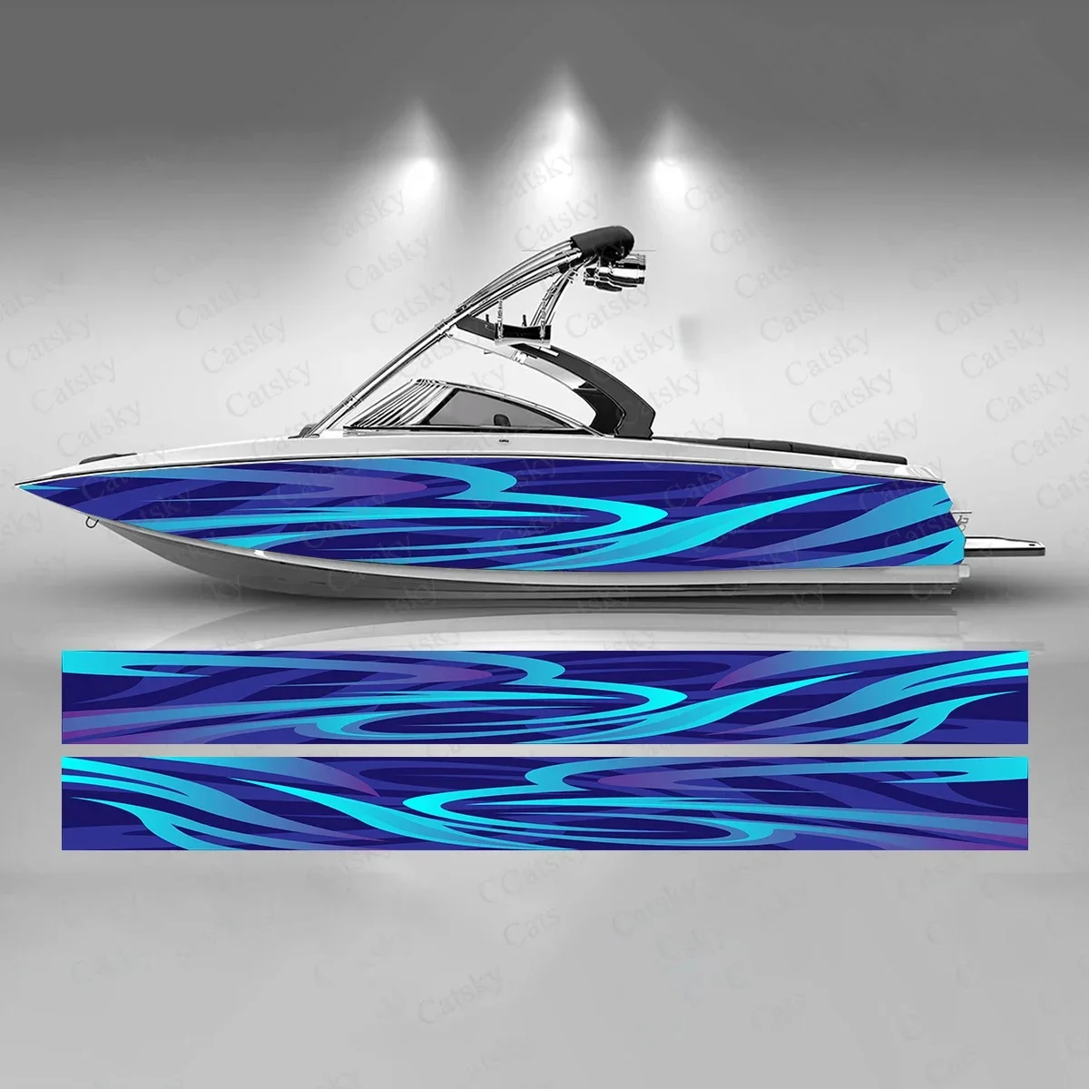 Abstract Blue Curve Colorful Boat Sticker Fashion Custom Fish Boat-Sticker Vinyl Waterproof Boat Wrap Graphic Boat Wrap Decal