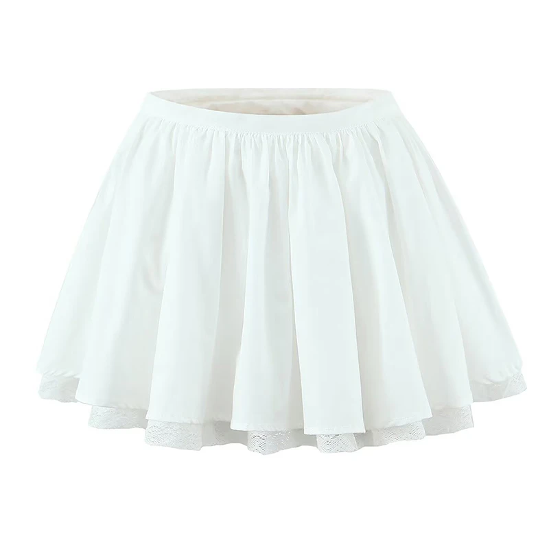 YENKYE Lace Trim Multi Layer White Mini Skirt Women Sexy Low Waist Pleated Holiday Summer Skirt Cotton New 2026