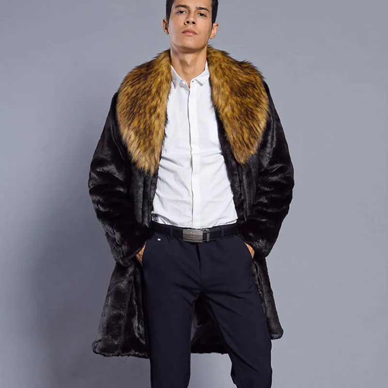 Mens Fur Coat for Winter Warmth and Fashion Imitation Fur Long Coat Mink Fur Jacket