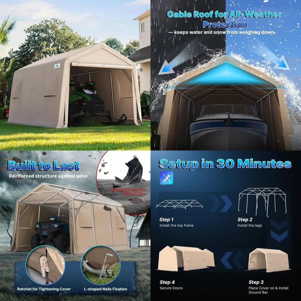 

Портативное стальное гаражное укрытие для мотоциклов, лодок и садовых инструментов — навес для хранения на открытом воздухе 10x15 футов с пиковой крышей