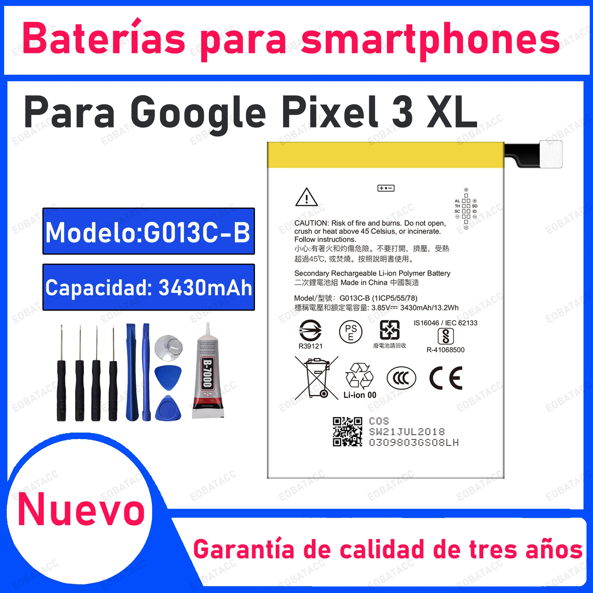 

100% New 3430mAh G013C-B Battery For Google Pixel 3 XL Replacement Bateria+Free Tools