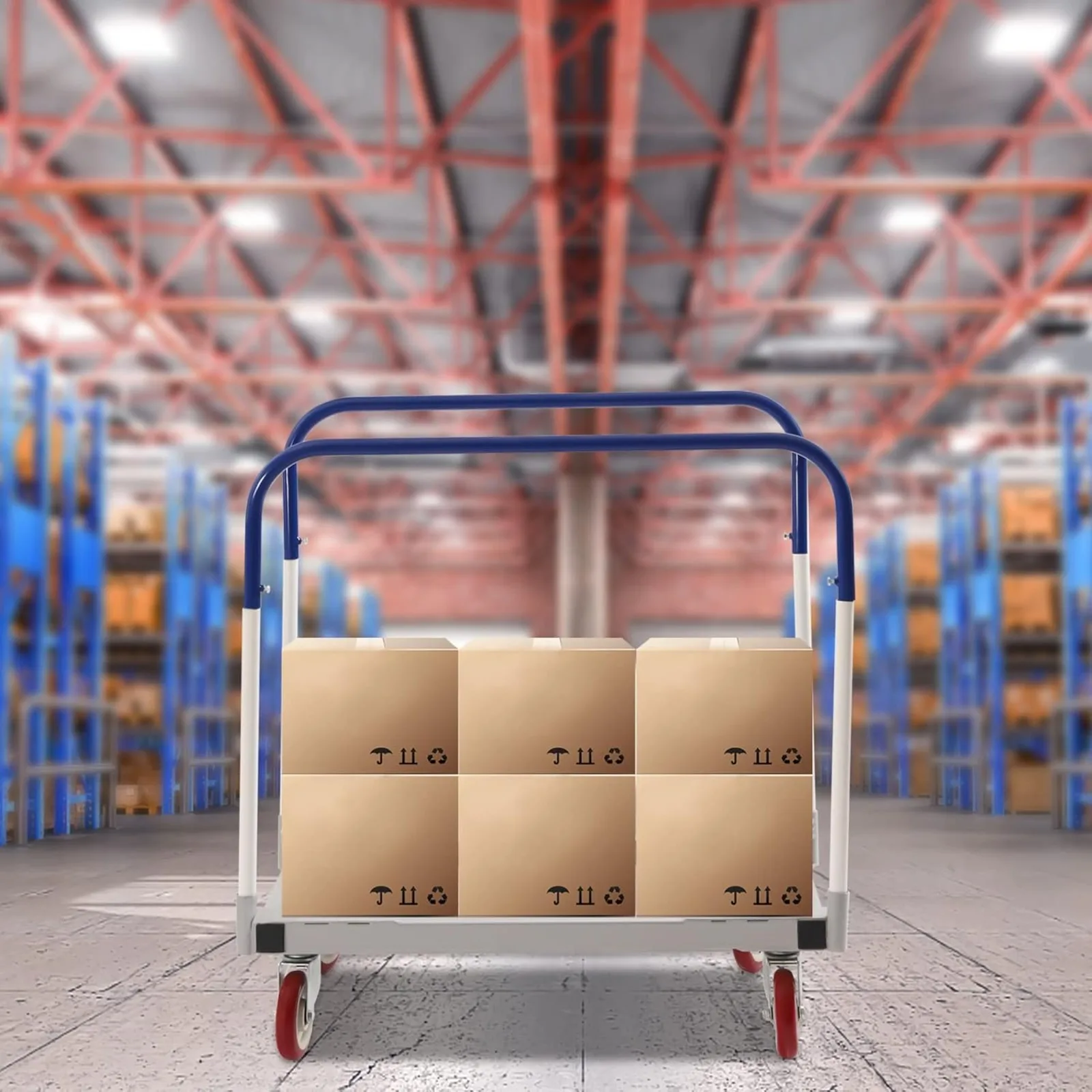 

BYMAOCAR 1500Lb Panel Cart Dolly, 5 inch Casters Industrial Heavy Duty Trolley with Steel Frame Blue, Handling Panel Cart