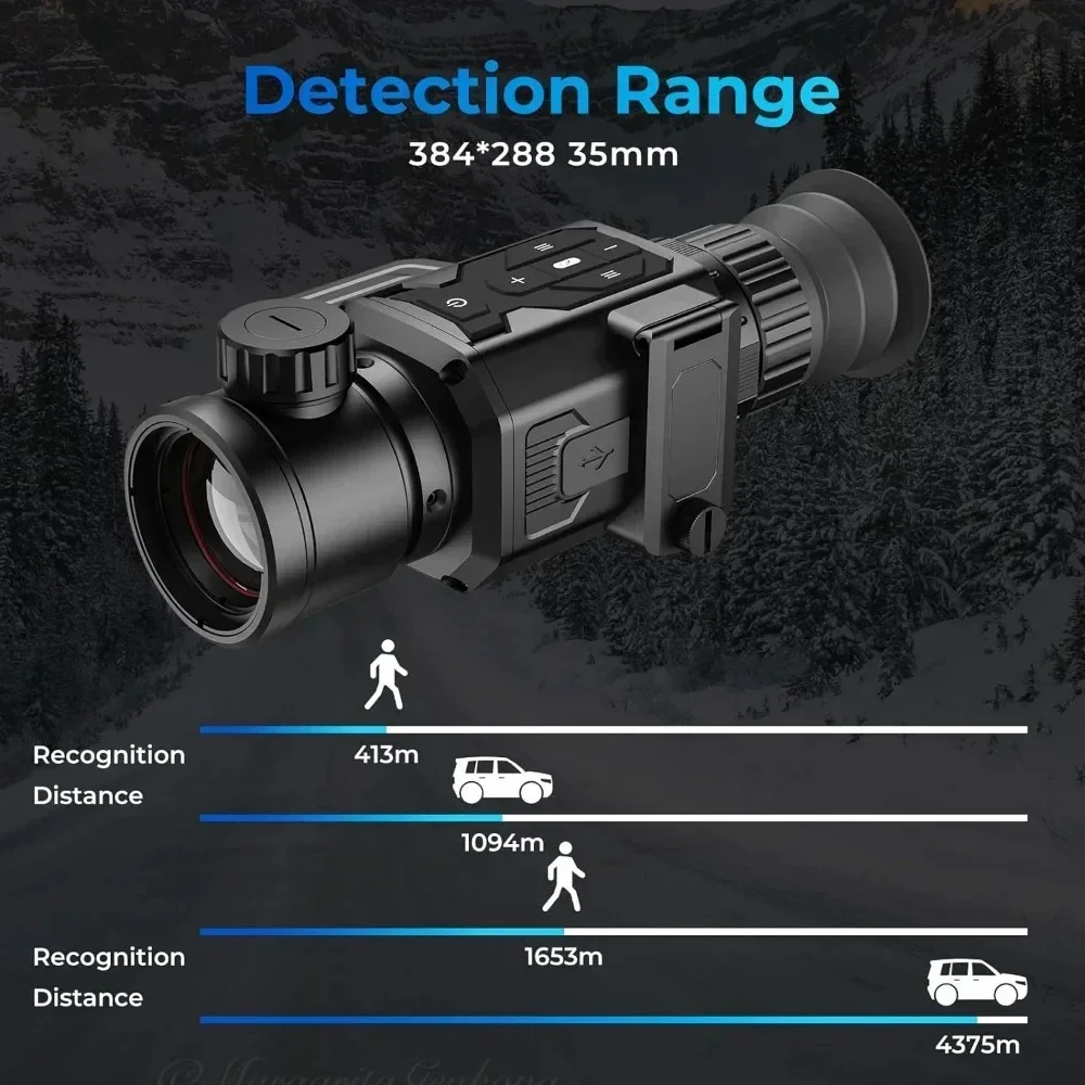 サーマルイメージング暗視スコープ望遠鏡 384x288 (50Hz) 35mmレンズ ズーム1-8倍 狩猟用サーマルスコープ