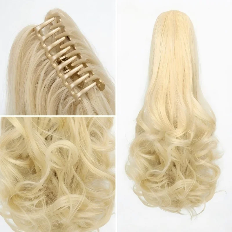 Blonde Claw Clip Ponytail Extension, Soft Loose Wavy Synthetic Hair, Easy Clip In Design, Natural Look for Daily Party Dating