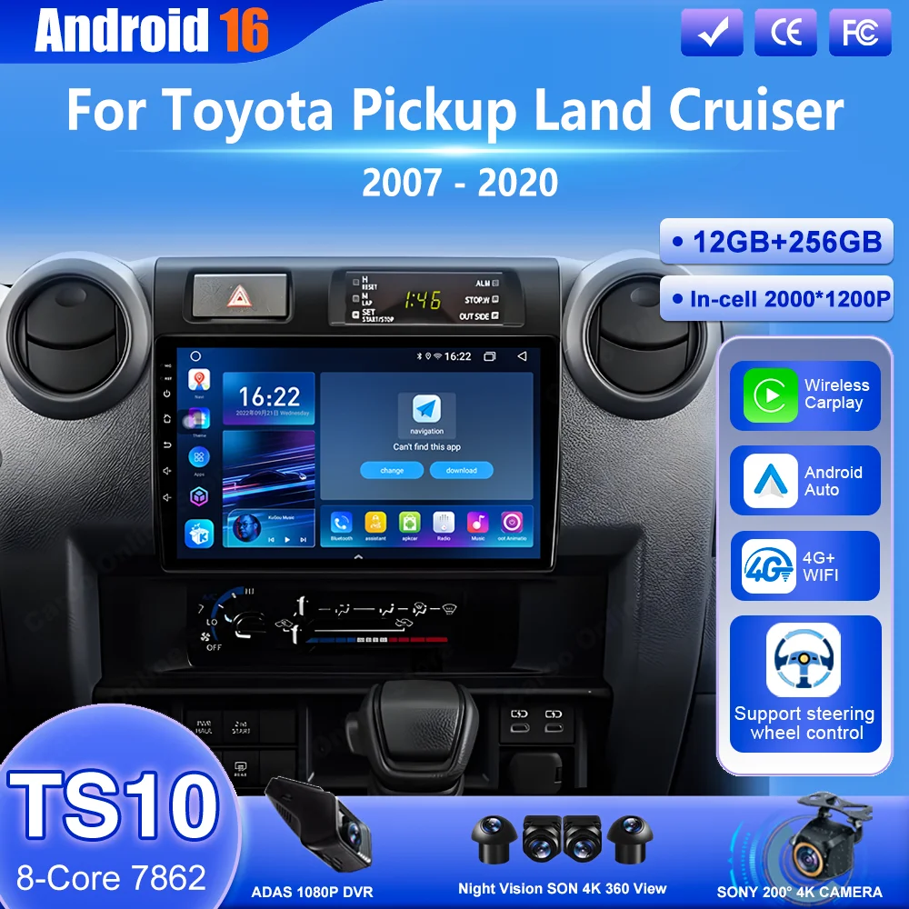 

Автомобильный мультимедийный видеоплеер Android 16 для Toyota Land Cruiser LC 70 79 Series 2007-2020 с GPS, сенсорным экраном, 4G, Wi-Fi и Bluetooth