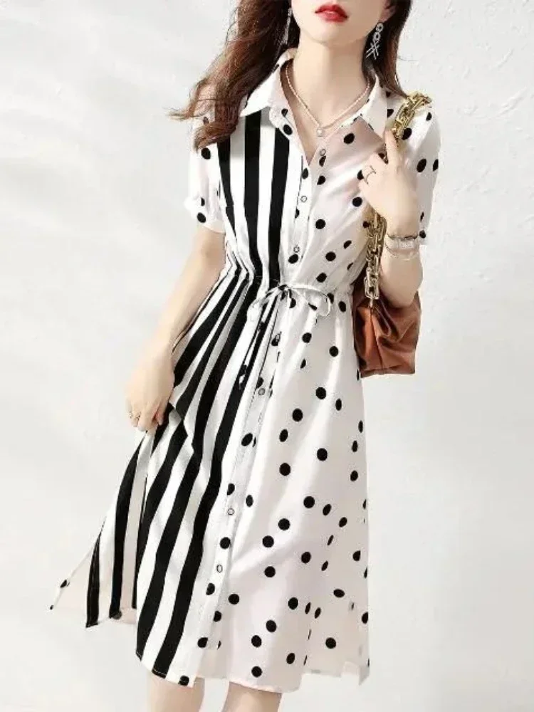 Robe mi-longue en coton pour femme, chemise bandage, t-shirts pour femme, vêtements chics et élégants, promotion, 2024