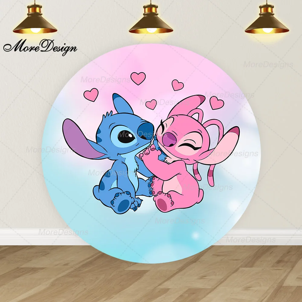 Disney Stitch Photo Backdrop Child Birthday Party Baby Shower Cute Angel Round and Cylinder Covers Fabric Photography Background