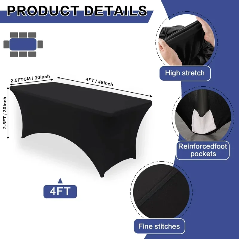 

4/6-Foot Elastic Black Tablecloth Rectangular And Folding Tablecloths Elastic Suitable For 8Foot Anti-Wrinkle Tablecloth Parties