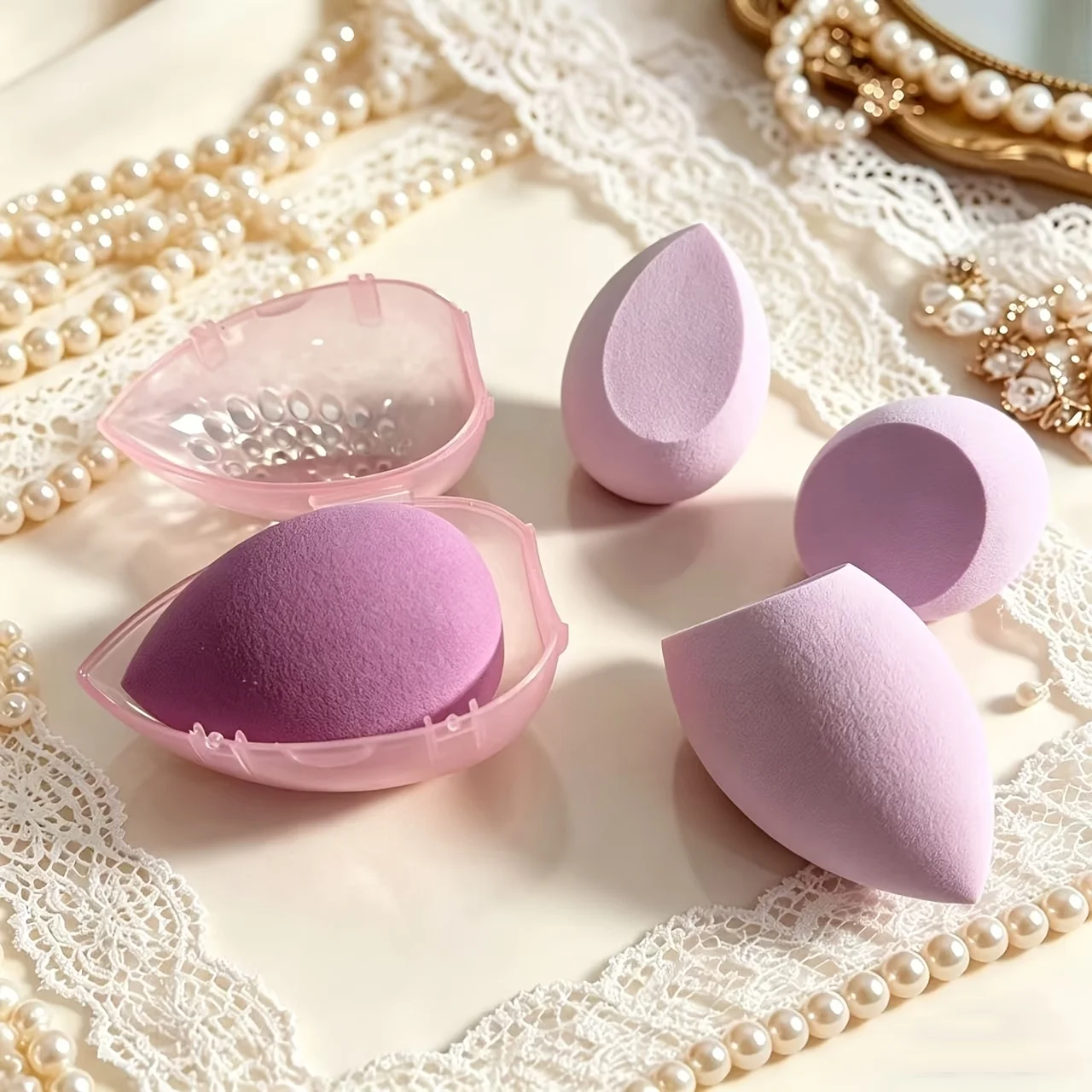 5Pcs Makeup Sponge Set with Clear Case, Soft Expanding Blenders, Dry Wet Use, Flawless Foundation Powder, Multi-Shape, Gift