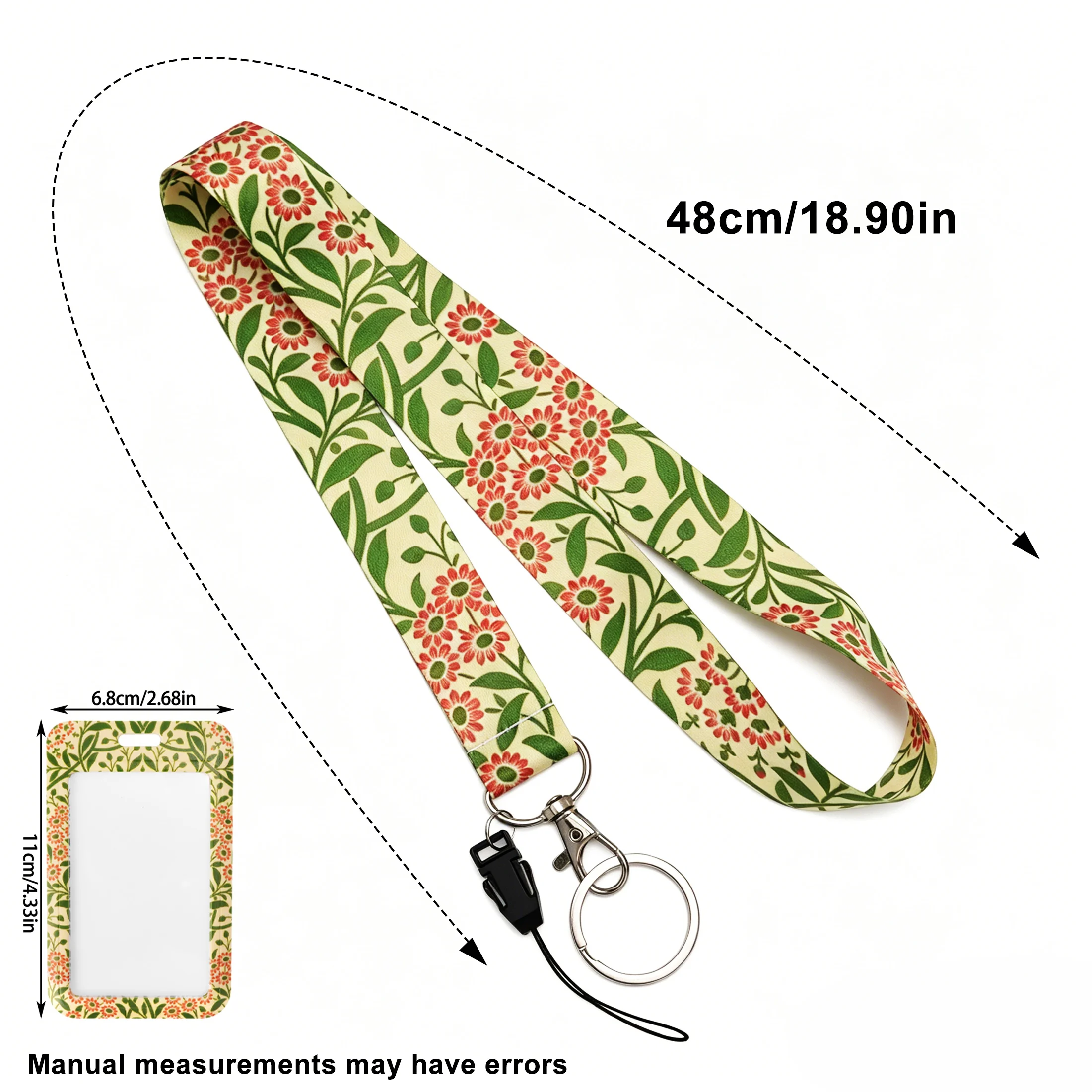 William Morris Red Floral Print Teacher Lanyard with Card Holder Vintage Botanical Neck Strap  Lanyard for Keys Work ID Bus Card