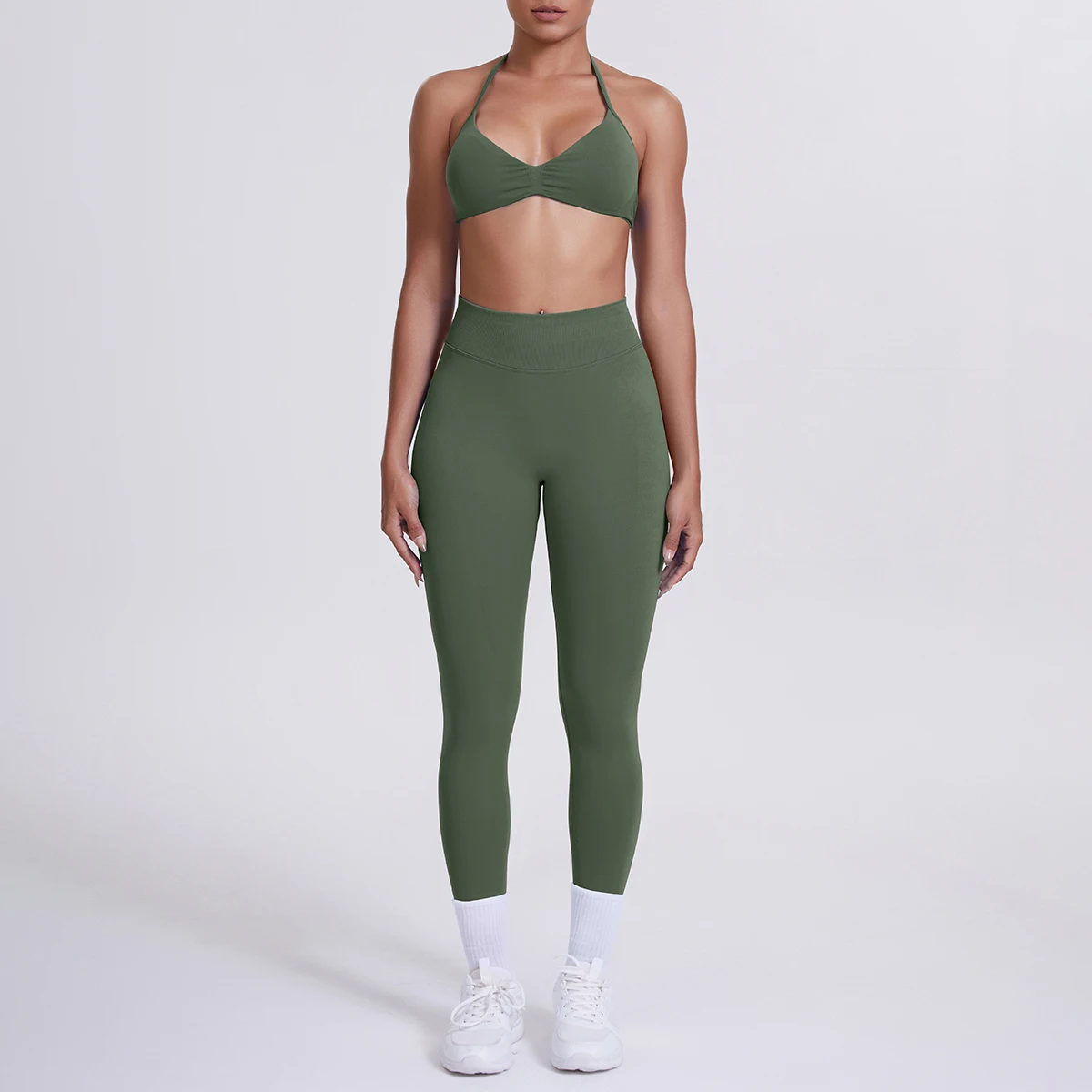 Frauen 2 stücke Patchwork Sport Yoga Anzug Training Ärmellose Sport Gym Tops Bauch-steuer Abnehmen Booty Leggings Yoga Anzug Sport – Detail 32