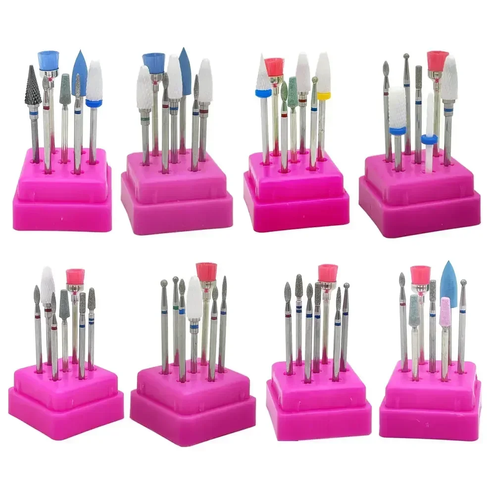 Jeu de forets à ongles en carbure de tungstène/céramique, accessoires de Machine de manucure, fraise, lime à ongles électrique, 7 pièces/boîte