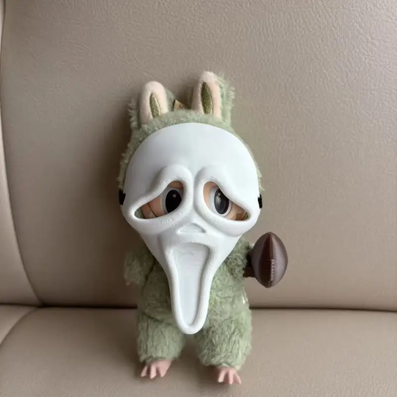 ل/القماش Labubu دمية يده الرجبي ثلاثية الأبعاد مطبوعة هالوين زي Labubu قناع الرعب