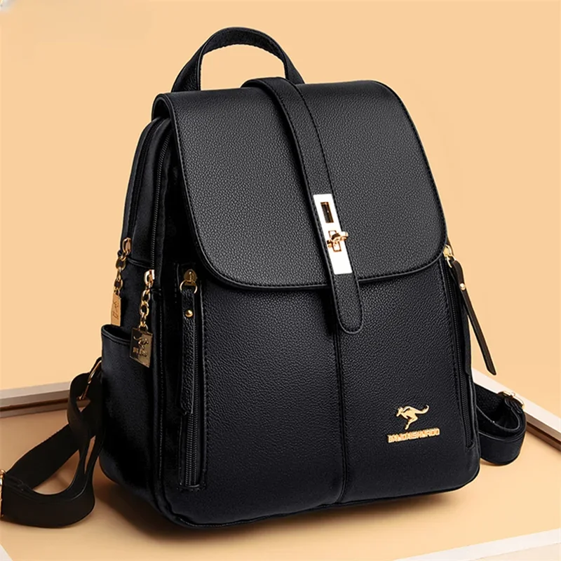 

2024 Women Leather Backpacks for Girls Sac A Dos Casual Daypack Black Vintage Backpack School Bags for Girls Mochila Rucksack