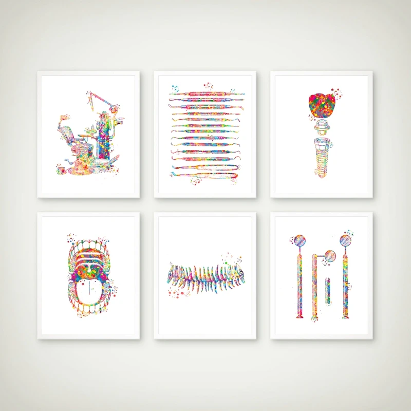 Dental Equipment Medical Posters and Prints Teeth Anatomy Watercolor Art Picture Canvas Painting Dentist Gift Clinic Wall Decor