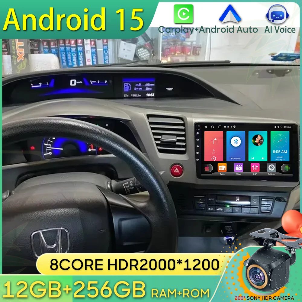 

Android 15 Car Radio For Honda Civic 9 2012 2013 2014 2015 GPS Navigation Android Auto Carplay Wifi Screen 2K Stereo No 2din DVD