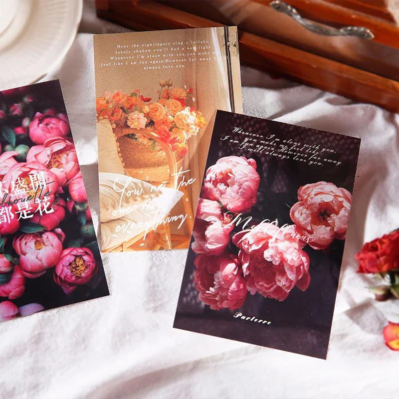 30 Sheets/Set Creative Flowering Period Series Postcard Floral INS Style Hand Account Material Greeting Cards Stationery