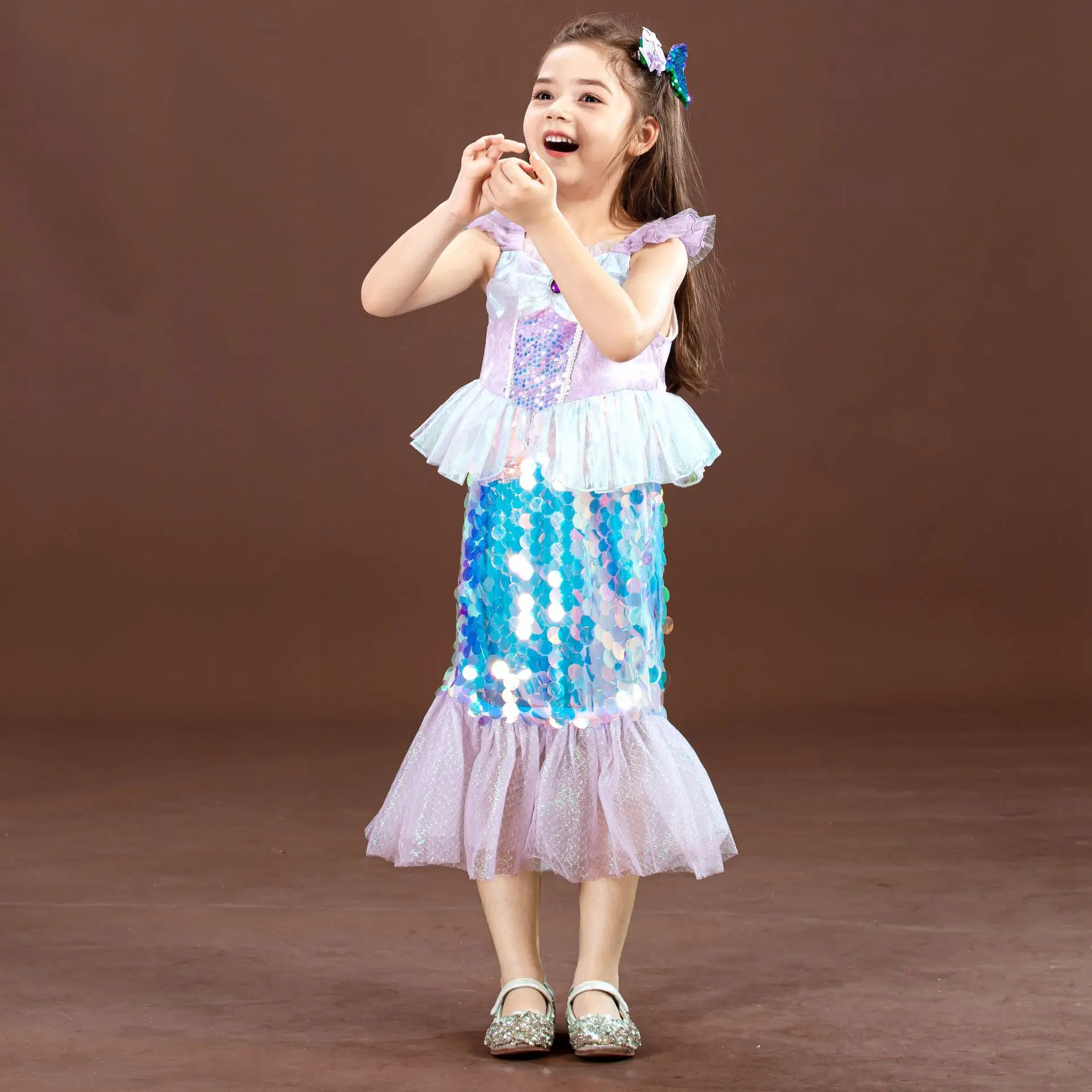 

Girls Casual Dresses Mermaid Tail Princess Girl Suspender Dress Birthday Dress Performance Dress Outer Wear Kids Girls Elegant