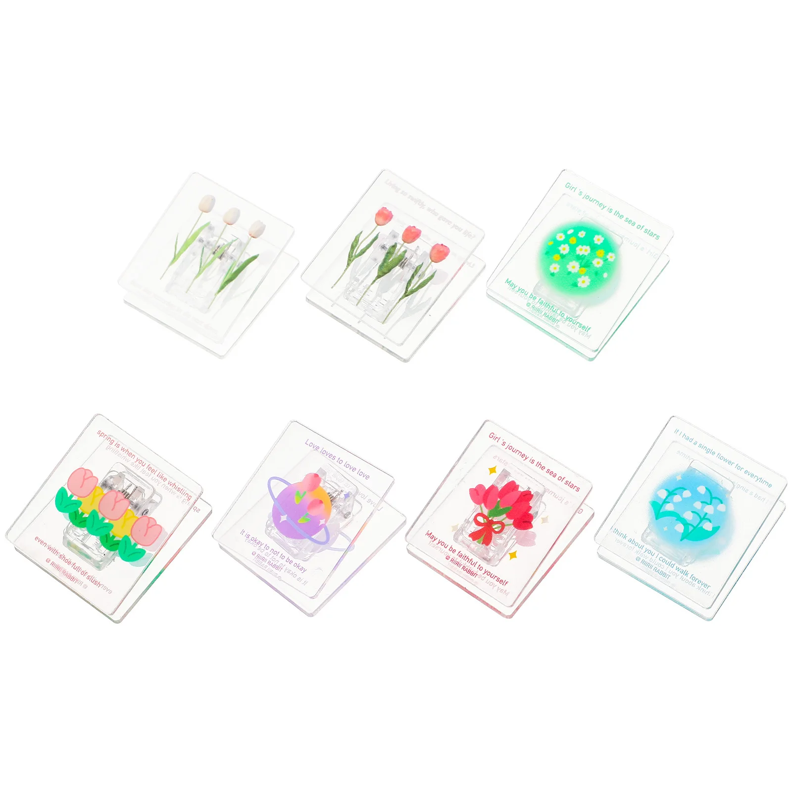 

7Pcs Flower Pattern Acrylic Clips Adorable File Clip Multi-Function Sealing Organizer for Students Teachers Office Home Decor