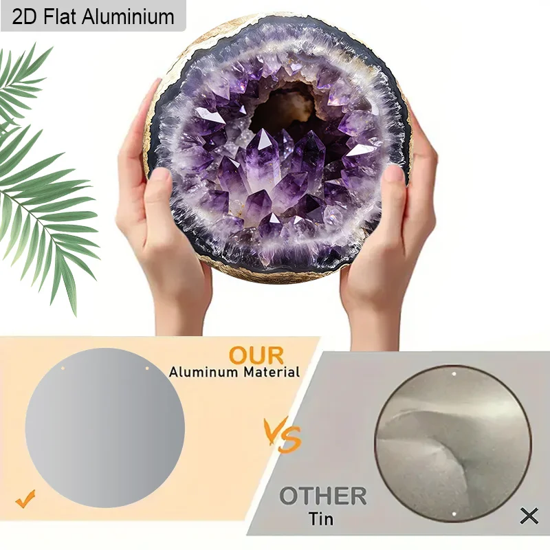2D Flach, 1 Stück 8-Zoll Runde Aluminium Vintage Lila Achat-Scheibe mit Musterdesign Wandkunst-Schild, Tiefes Lila & Schwarze Maserung, Heimdekoration – Detail 4