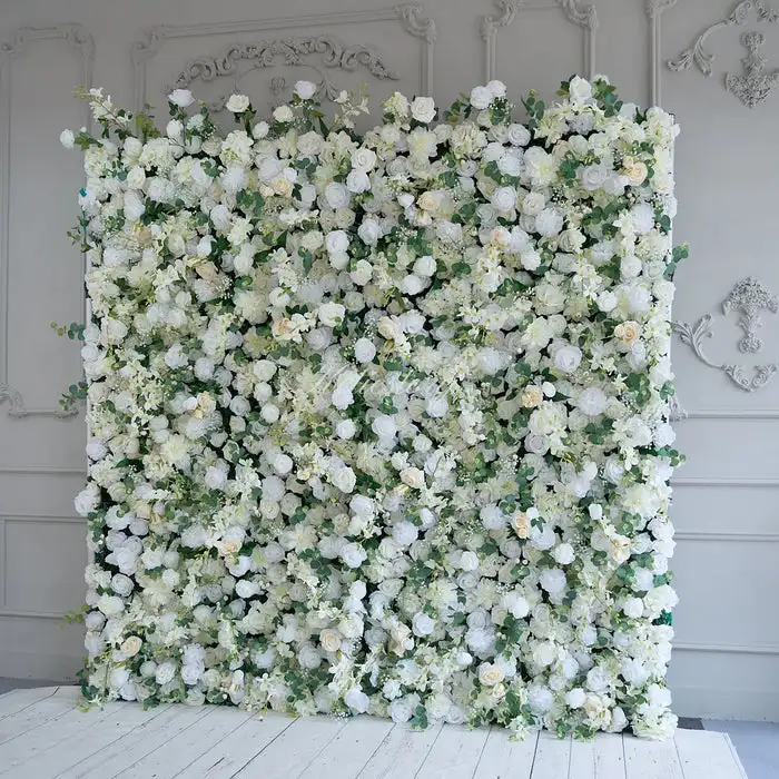 3D Wedding Series White Rose Phalaenopsis green leaf artificial plant flower wall Outdoor wedding background decorative wall