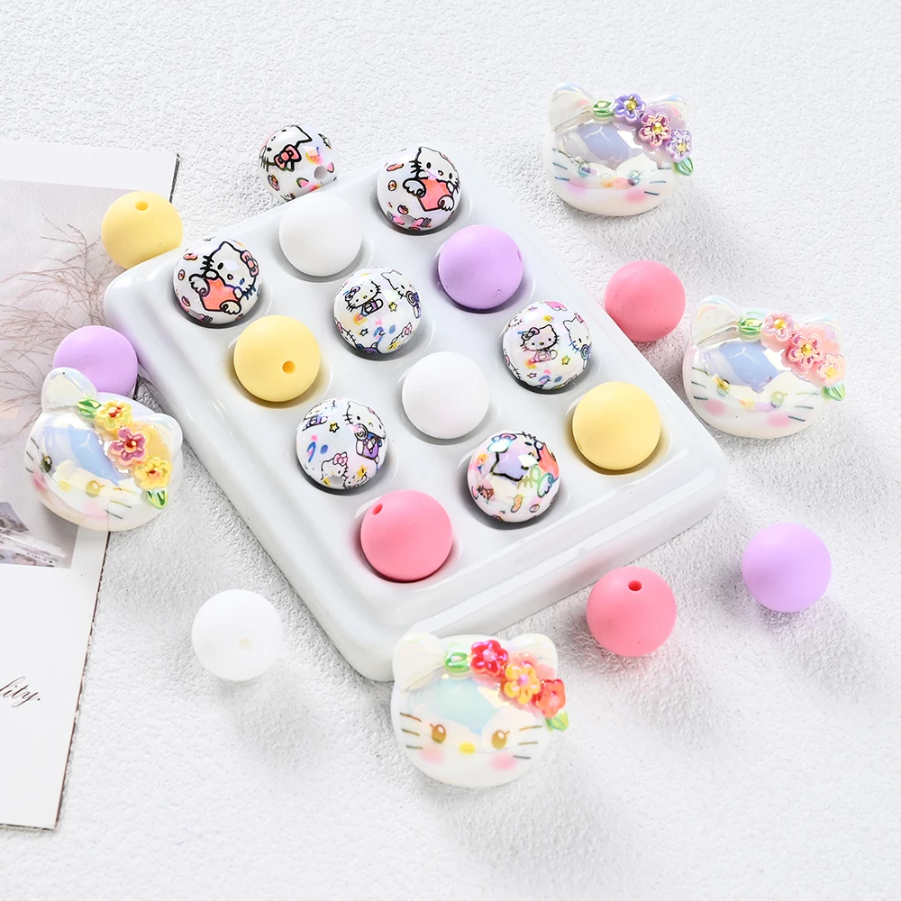 

28Pcs Resin KT Cat Baby Teething Bead Loose Cat-head Large Spacers Baby Pacifier Chain Bracelet Bagle Necklace Making Accessory