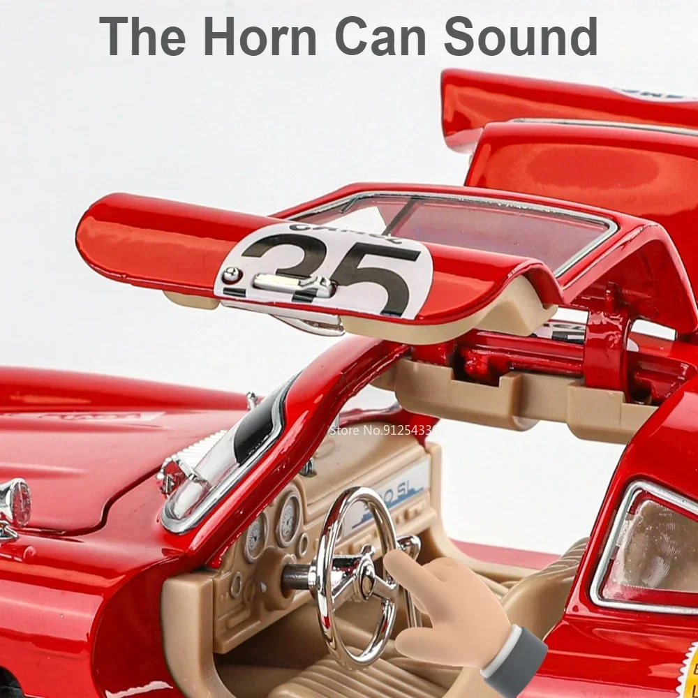 1:24 escala 300sl modelo de carro brinquedo liga diecast portas abertas puxar para trás modelos de veículos vintage brinquedos meninos crianças coleção presentes