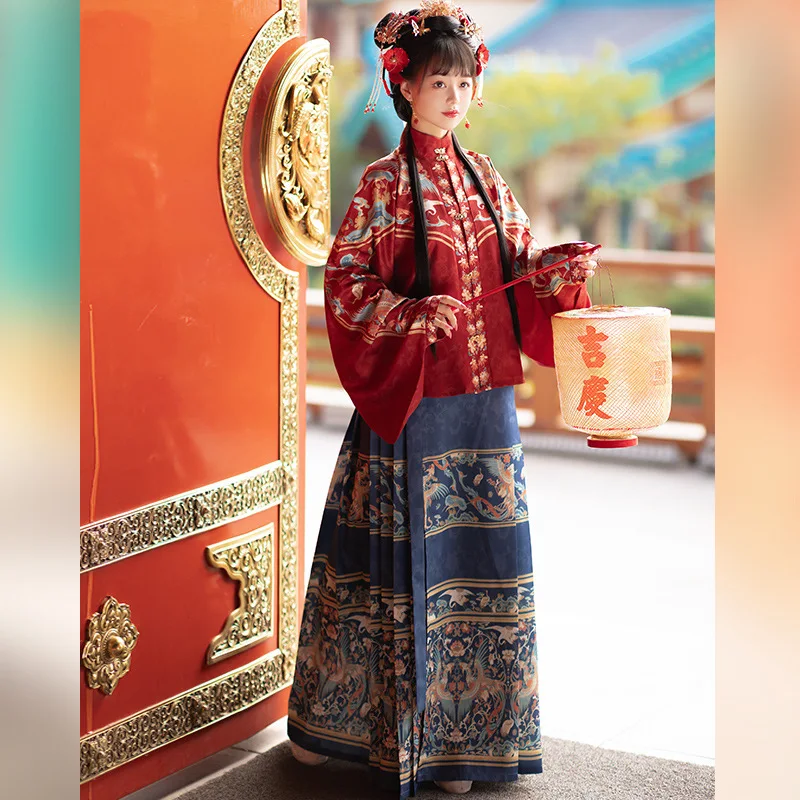 Horse face skirt for women, Chinese Hanfu for women, Ming style standing collar skirt, shirt with pipa sleeves, autumn and winte