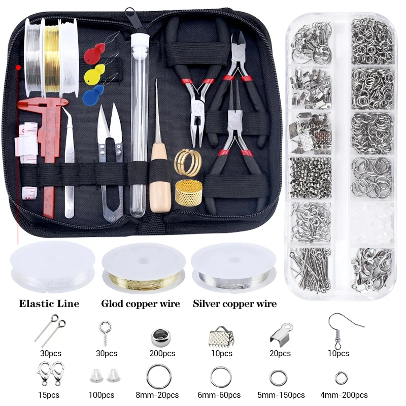 Schmuckzubehör-Set aus Legierung, Schmuckherstellungswerkzeuge, Kupferdraht, offene Biegeringe, Ohrringhaken, Schmuckherstellungszubehör-Kit