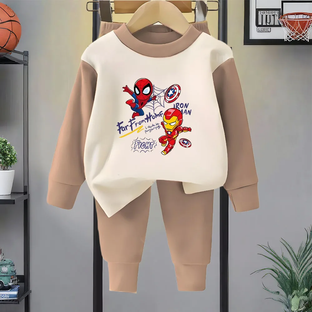 Conjuntos de ropa para niños de primavera y otoño, ropa de dormir para niños, conjunto de Pijamas de Spiderman de Anime para niños, Pijamas suaves de Dralon Iron Man, nuevo