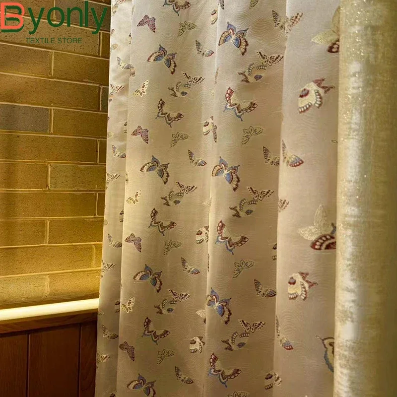 

Butterfly Jacquard Gilding Thickened Splicing Blackout Curtains for Living Room Bedroom French Window Balcony Customization