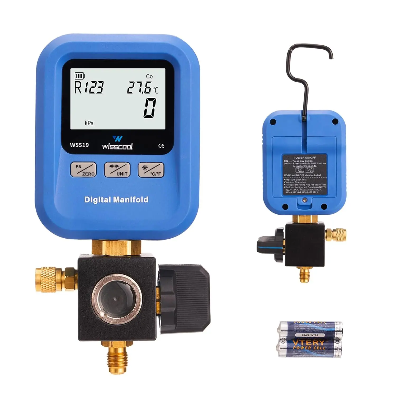 

Digital Gauges HVAC, R12,R22,R134A,R410,R502,R1234y Vacuum Pressure Manifold Gauge Set with LCD Sight Glass 22 Refrigerants Leak