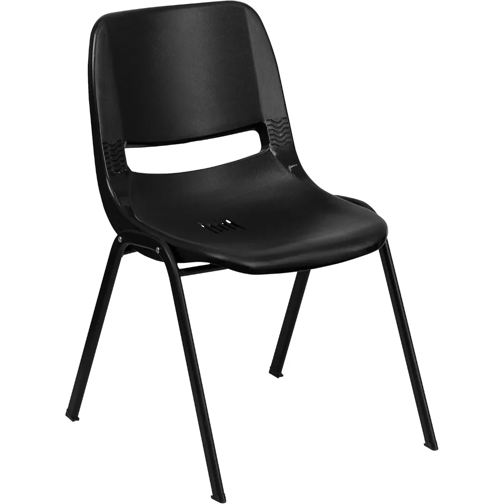 Black Ergonomic Shell Stack Chair with Black Frame and 16'' Seat Height