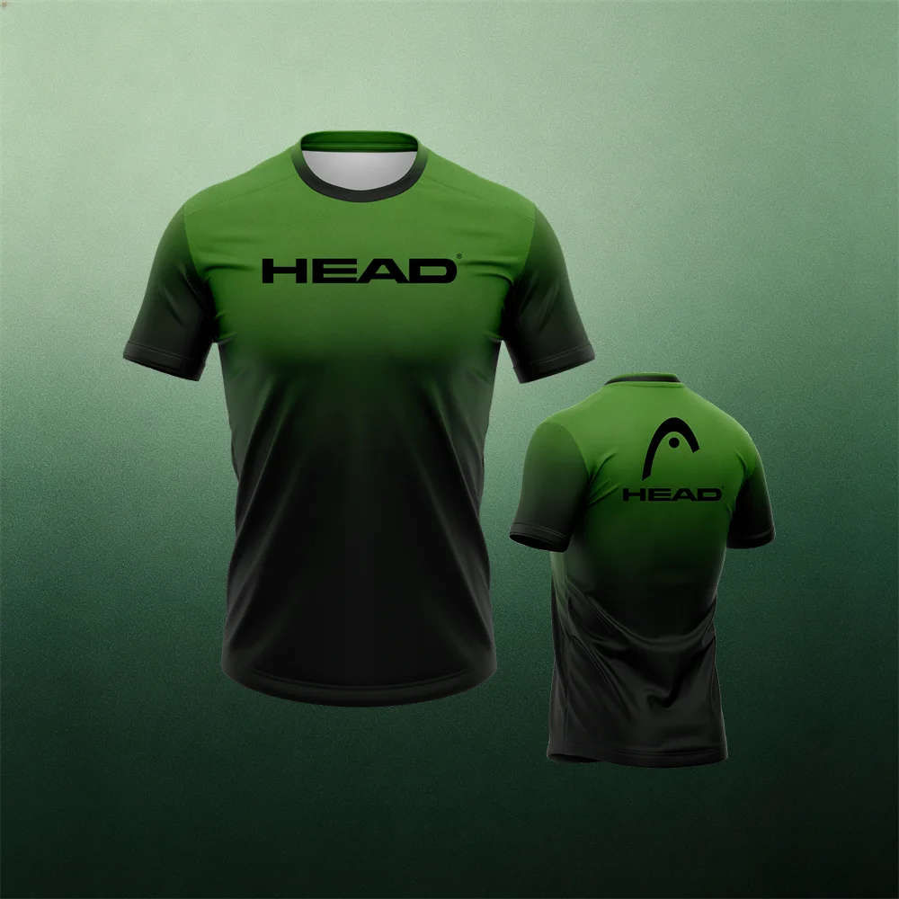 HEAD Sports T-Shirt Green Black Gradient Ombre Design Short Sleeve Tennis Training Shirt