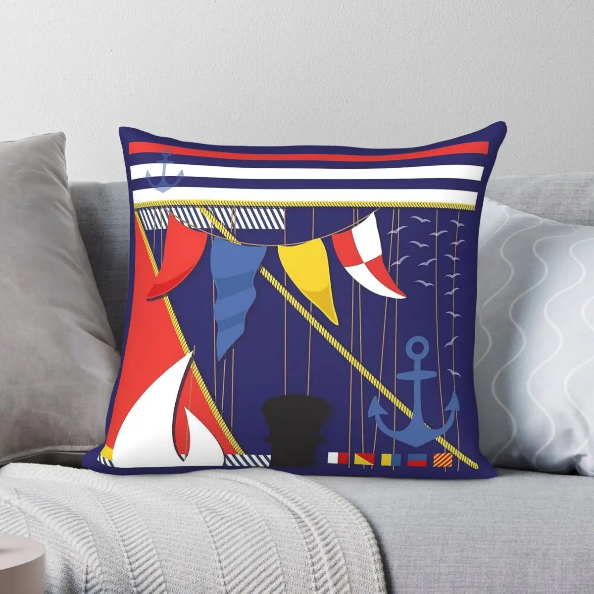 Nautical Maritime Flags Stripes Pillowcase Polyester Linen Velvet Pattern Zip Decorative Throw Pillow Case Home Cushion Cover