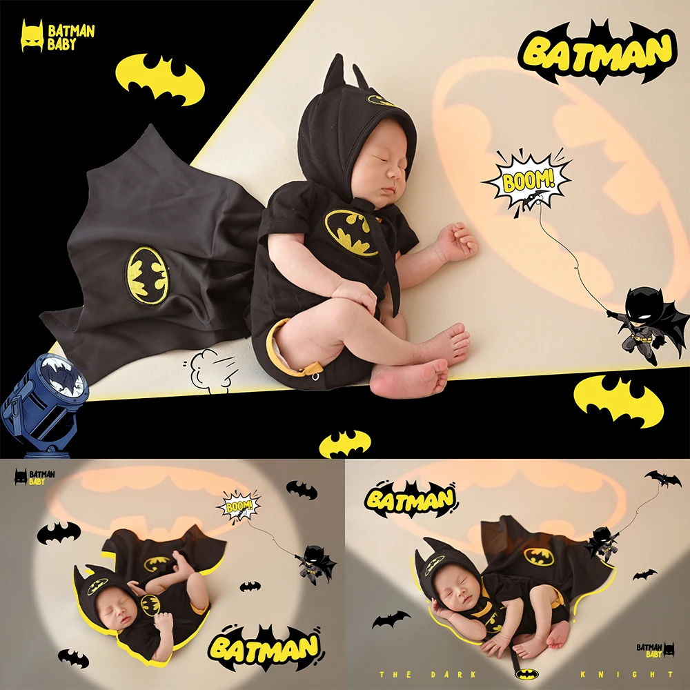 Newborn Photography Costume Props Set Jumpsuit+Hat+ Cape Little Hero Baby Cosplay Clothing Studio Photo Shoot Outfit Accessories