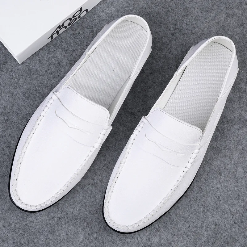 Spring Autumn Mens Casual Leather Loafers Men Loafer Shoes Mocasines Hombre Mocassini White Black Slip-On Big Size Dropshipping