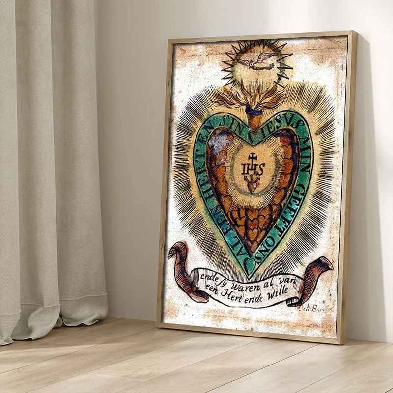 القلب المقدس ليسوع قماش اللوحة ماري القلب المقدس ملصق فني طباعة جدار صورة فنية لغرفة المعيشة ديكور المنزل بدون إطار