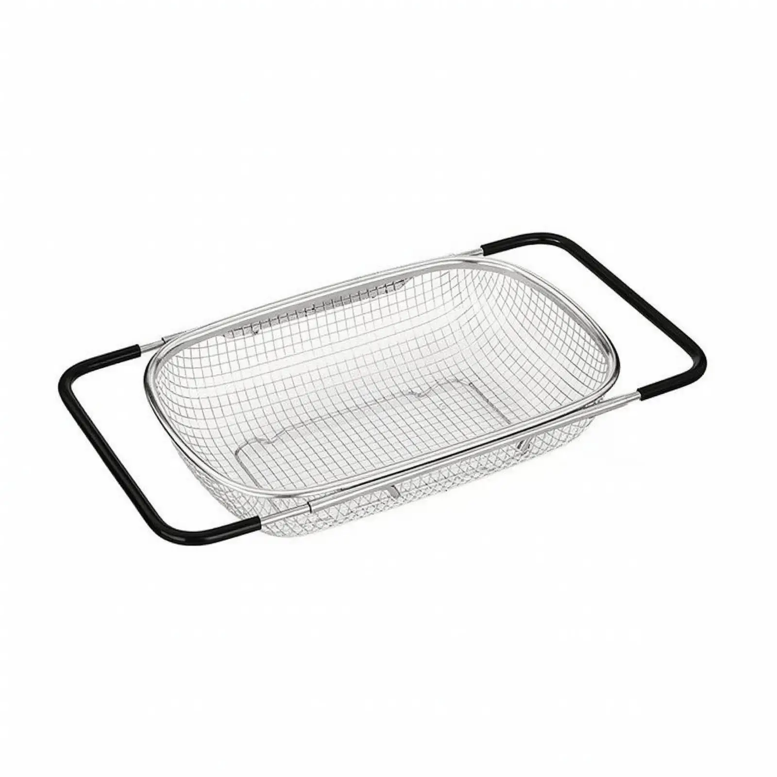 Expandable Sink Basket Strainer for Basin Draining and Food Prep with Sturdy Steel Frame and Side Handles